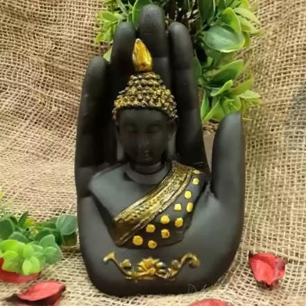 Black-Golden Handcrafted Meditating Palm Buddha Idol